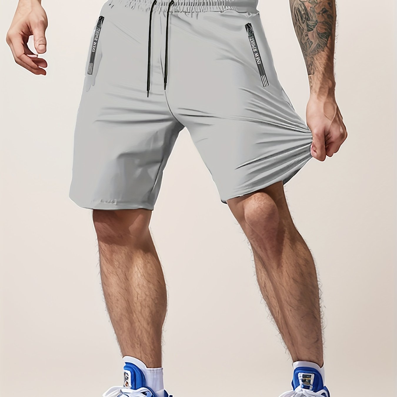 [Moisture-Wicking Shorts] Moisture-Wicking Men's Athletic Shorts | Lightweight Gym Training Shorts with Zipper Pockets & Drawstring Waist - Geometric Pattern, Machine Washable for Casual & Active Wear