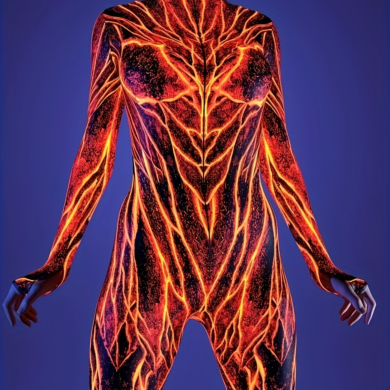 [Halloween] Women's Halloween Cosplay Costume 3D Flame Geometric Print Bodycon Jumpsuit Sexy, High Neck, Long Sleeve, Themed Party Dead Festival