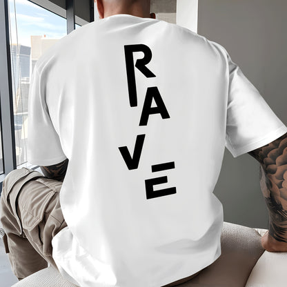 Men's Trendy Summer Short-Sleeve T-Shirt with "Rave" Graphic Print - Breathable, Versatile Round Neck Tee for Beach Vacations & Casual Wear, Breathable Clothing | Relaxed Fit Shirt | Comfortable Fabric, Shirts for Summer