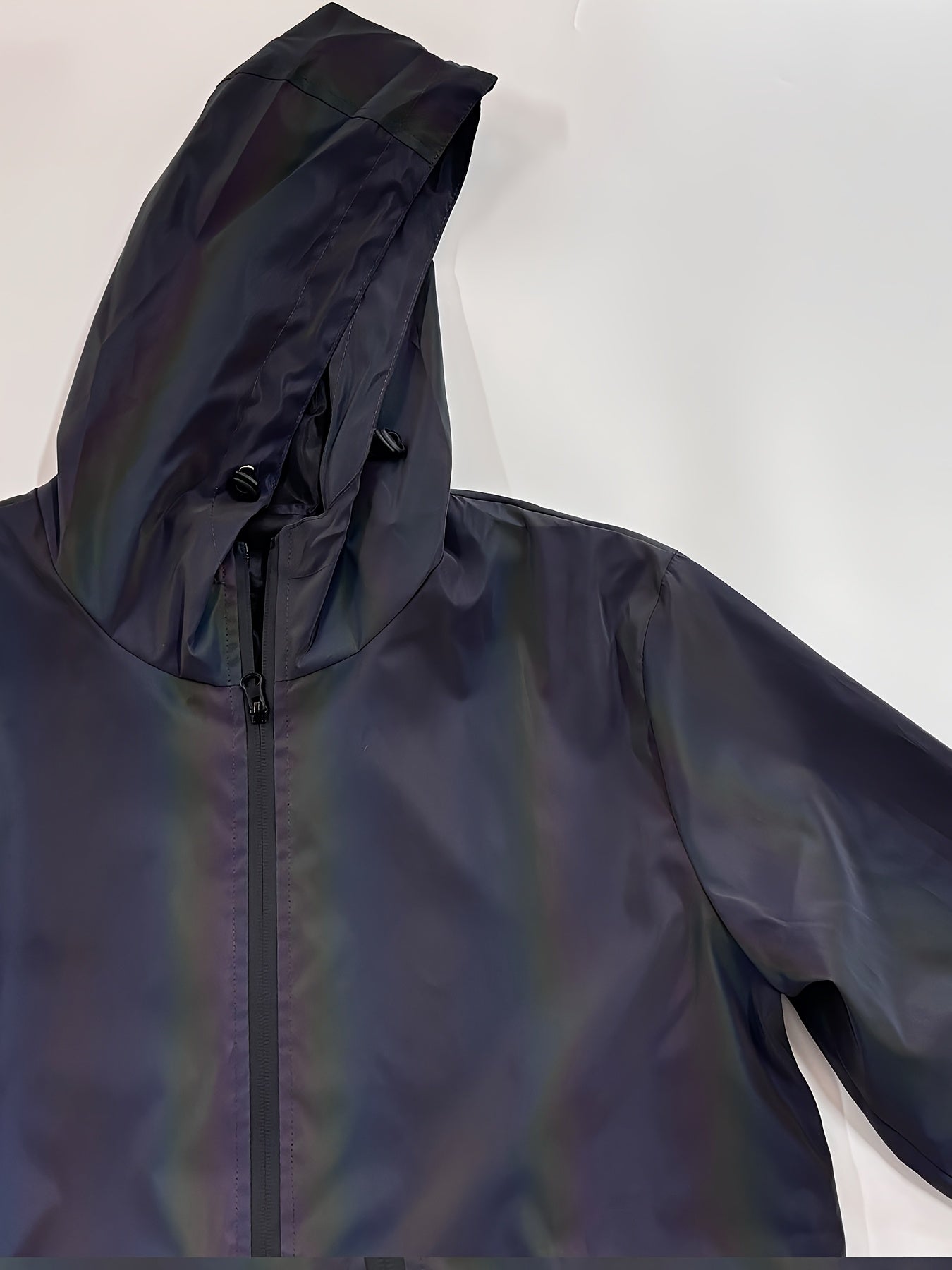Men'S Reflective Rainbow Hooded Jacket - Stylish Casual Streetwear with Zipper Front, Long Sleeves, and Pockets for Spring & Fall, Spring Jacket | Iridescent Finish | Glossy Finish, Reflective Jacket
