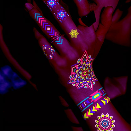 12 Sheets NeonGlow in the Light Temporary Tattoos
