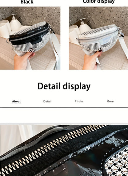 Shining Rhinestone Waist Bag, Bling-Bling belt bag for Women, Trendy Chain Decor Crossbody Chest Bag Bum Bag belt bag