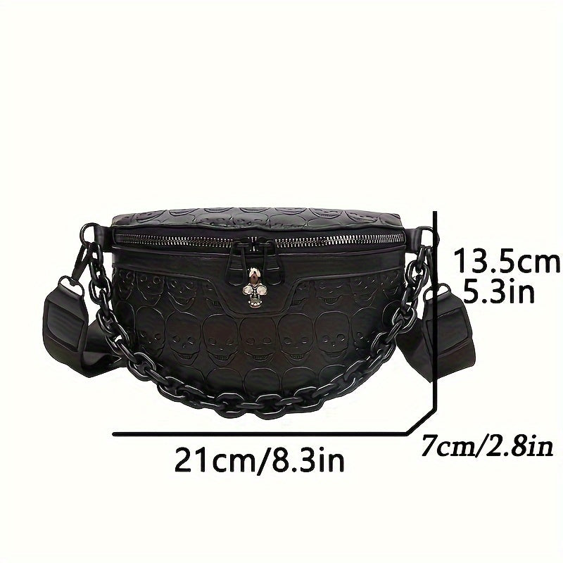 [Skull Crossbody Bag] Skull Embossed Women's Black Crossbody Bag | Versatile Shoulder & Waist Purse with Zipper Closure, Polyester Lining | Perfect for Halloween or Everyday Use, Halloween Accessories