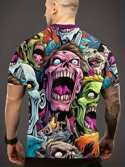 [Halloween Horror Movie Parties] Men's Zombie T-Shirt - Vivid Pink, Green, Blue, Black, Purple Horror Graphic Tee - Breathable Crew Neck Shirt for Halloween, Horror Movie Parties - Machine Washable Zombie Outfit for Fans, Cas