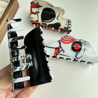[Halloween Hair Accessories] 5pcs Halloween Hair Clips for Women - Shark, Skull, Pumpkin & More Themed Hairpins with Red Accents, Large Cartoon Design for Punk & Y2K Style, Perfect for Back of Head or Side Buns, Halloween Hai