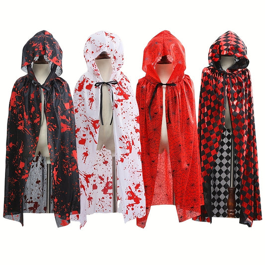 Glamorous Polyester Halloween Costume - Witch Cape with Blood Splatter Design, Black & Red, Full-Body Protection, Adjustable Straps & Drawstring Waist for Cosplay, Themed Parties, Halloween Decorations, Halloween Costume, The
