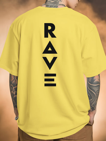 Men's Trendy Summer Short-Sleeve T-Shirt with "Rave" Graphic Print - Breathable, Versatile Round Neck Tee for Beach Vacations & Casual Wear, Breathable Clothing | Relaxed Fit Shirt | Comfortable Fabric, Shirts for Summer