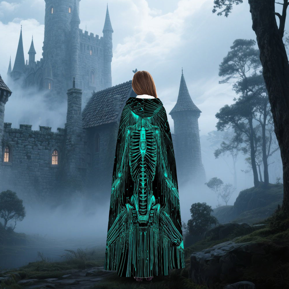 1pc Spooky Skeleton Witch's Robe Costume - Glowing Skeleton Design, Unisex Halloween Party Outfit for Men & Women, Easy-to-Wear for Cosplay, haunted houses & Halloween Parties - Perfect Halloween Gift, Cosplay Attire, Futuris