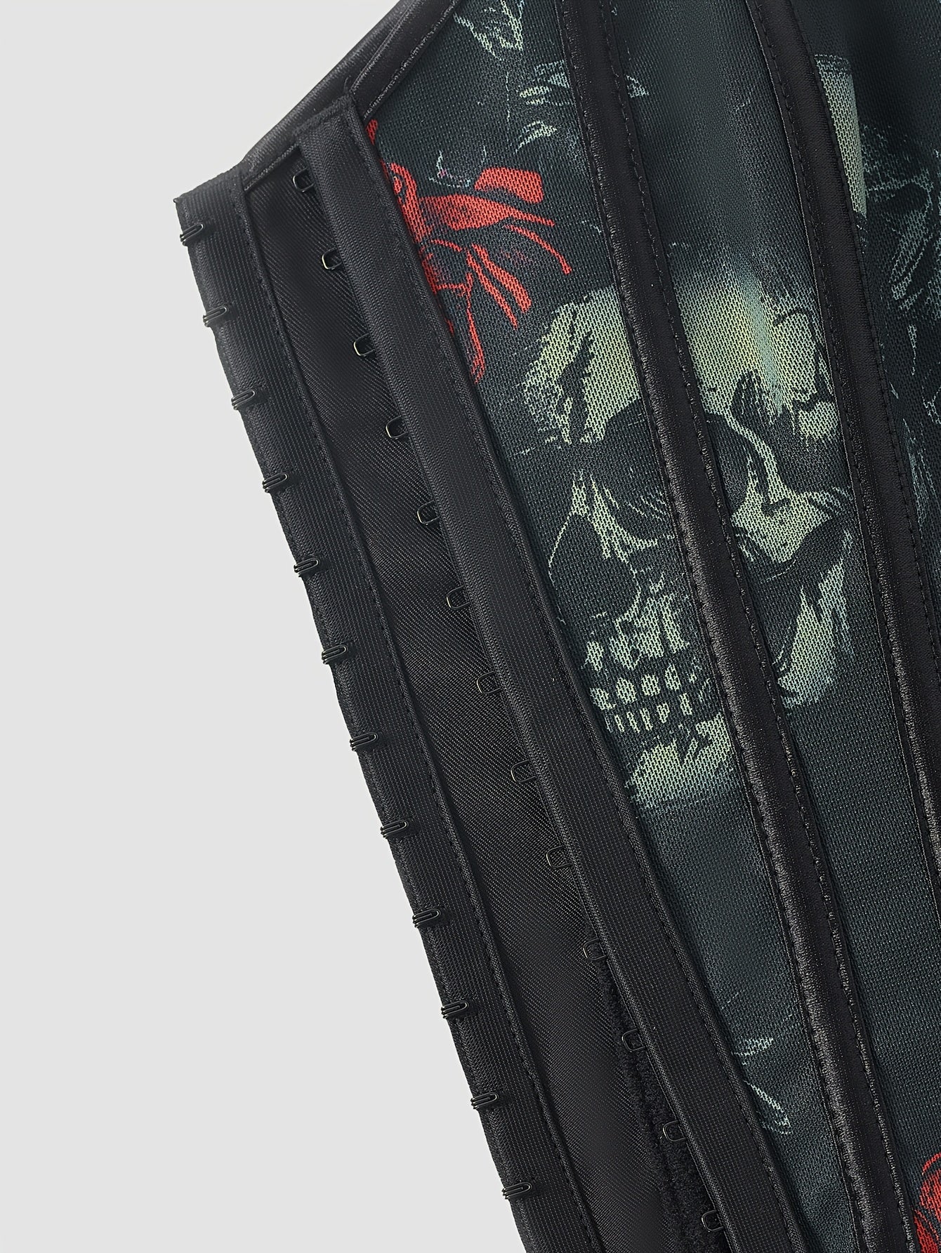 [Statement Fashion] Elegant Skull Print Lace-Up Corset Top for Women - Gothic Style, High Support, Tummy Control, Black with Red Roses & Skull Design, No-Pad Bustier, Hand Wash Only