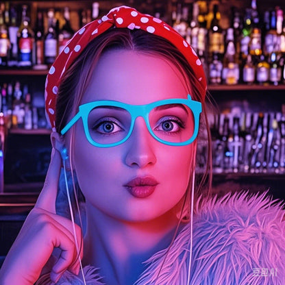 6 Pairs Glow-in-the-Dark Neon Party Glasses - UV Activated Round Plastic Frames for Bars, KTVs, Weddings & Birthdays | No Battery Needed Illuminating Photo Props & Group Accessories, Bar Accessories, Vibrant Eyewear Style, Lu
