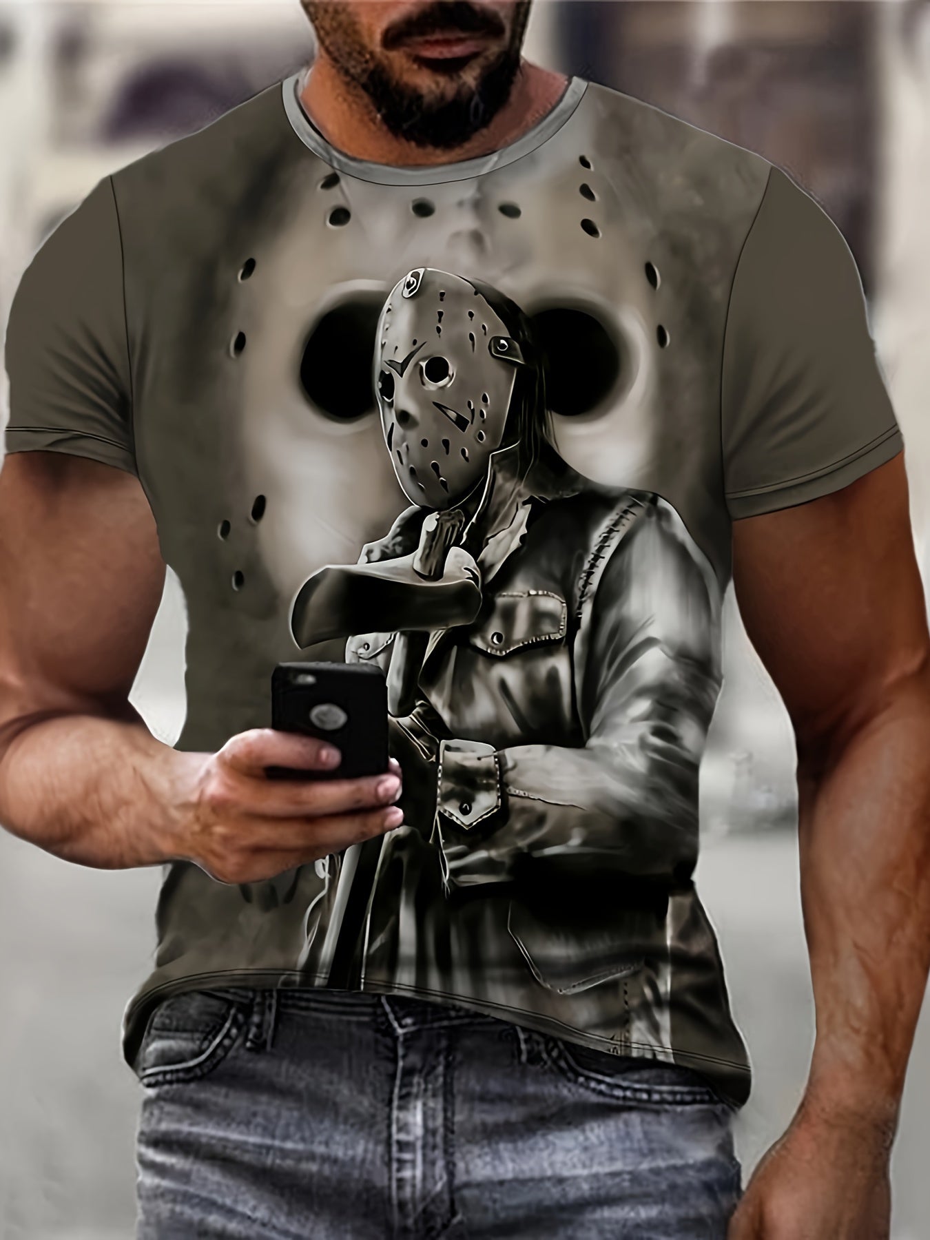 [Horror Movie Fan Shirt] Men's Friday the 13th Jason Hockey Mask Graphic Tee - Officially Inspired Jason Mask Design, Machine Washable Soft Everyday Shirt for Halloween, Jason Voorhees Costume Parties & Horror Movie Nights -