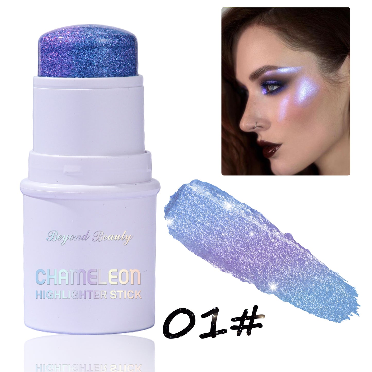 Light-Activated Chameleon Holographic Highlighter Stick - 1pc Waterproof Multi-Use Glitter for Face & Body - Long-Lasting Intense Pigment, Lightweight Concealer, Universal Shade for All Skin Tones, Subtle Shimmer Effect, Stic
