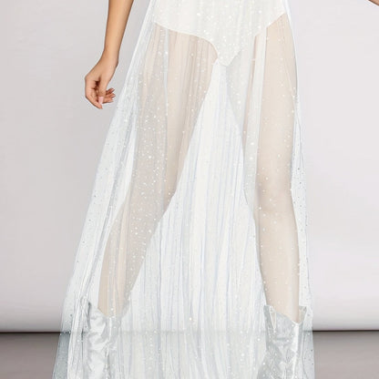 Sexy Sheer Mesh Polka Dot A-Line Skirt with Side Slit & Tassel Details - Youthful Nightclub & Party Skirt for Women, Spring Summer Fall Fashion, Clubbing Attire | Highwaisted Design | Formfitting Silhouette