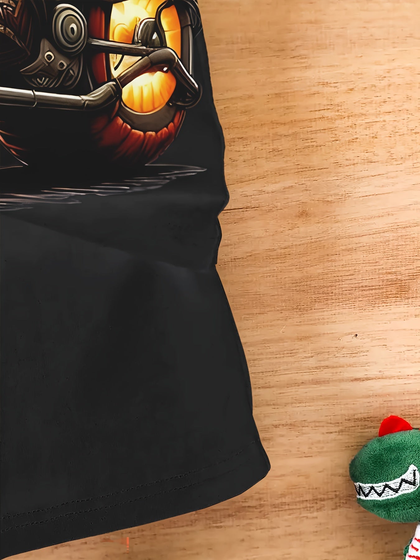 [Halloween Graphic Tee] Halloween Graphic Tee - Men's 3D Pumpkin Motorcycle Print T-Shirt | 100% Polyester Knit Fabric, Casual Crew Neck, Slight Stretch, Regular Fit, 110gsm
