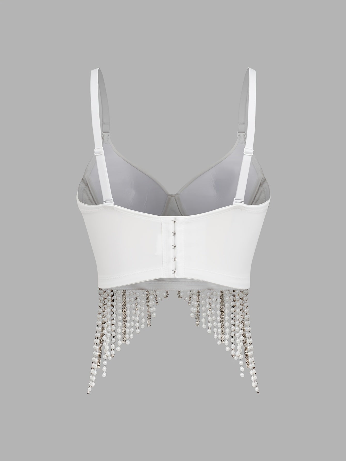 Sexy Fishbone Corset Top with Pearl Embellishments & Tassel Details - Vibrant Pink Stretchy Spaghetti Strap Bustier for Nightclub, Concert, Festival - Versatile All-Season Women's Fashion, Concert Attire, Elegant Style, Styli