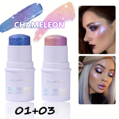 Light-Activated Chameleon Holographic Highlighter Stick - 1pc Waterproof Multi-Use Glitter for Face & Body - Long-Lasting Intense Pigment, Lightweight Concealer, Universal Shade for All Skin Tones, Subtle Shimmer Effect, Stic