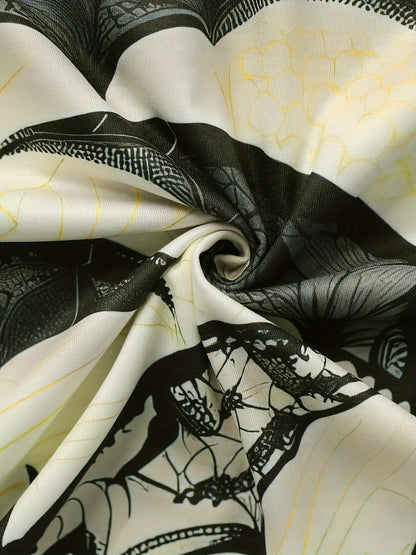 [Bat Print T-Shirt] Women's Breathable Casual Bat Print Round Neck T-Shirt | Dark Series Full-Body Bat & Spiderweb Design, Black & Yellow Contrast, Short Sleeve Top for Spring/Summer, Machine Washable, Nontransparent Fabric