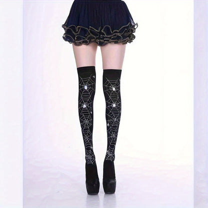 [Funny Halloween Socks] 3 Pairs Halloween Skull & Bat Print Women's Over-the-Knee Socks | Soft, Comfortable, Tight, High-Stretch for Parties & Daily Wear