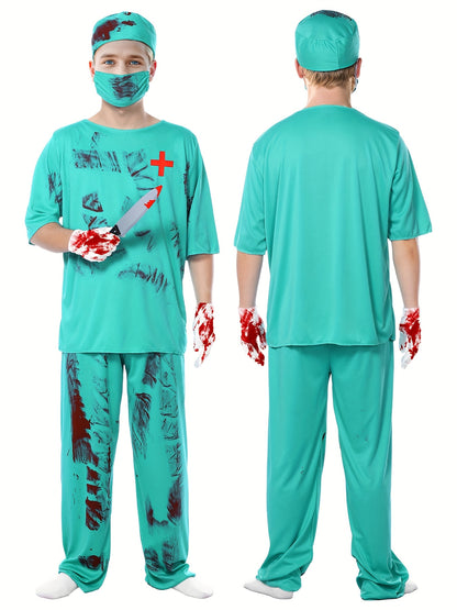 Adults Zombie Surgeon Costume, Unisex Adults Halloween Bloody Surgeon Scrubs, Fancy Dress Costume, Themed Party Wear, Party Outfit, Creepy Scrubs, Horror Medical Attire, Machine Washable, Durable Fabric, Medical Scrubs, Fake