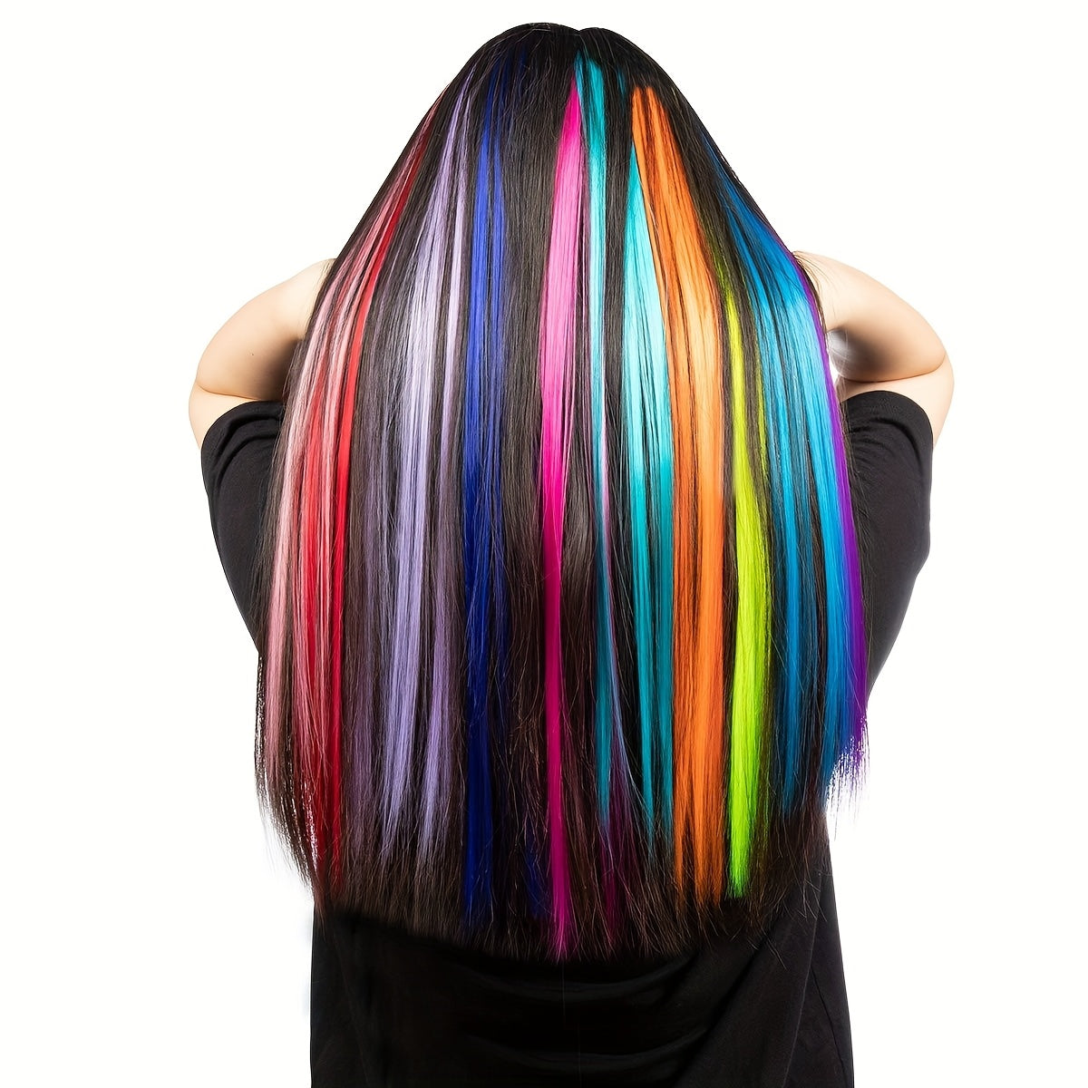 21-Inch Rainbow Clip-in Hair Extensions, 13pcs Set - Women's Colorful Sequin Hair Pieces, Heat Resistant Fiber, High Temperature Fiber Extension Party Highlights Wig for Cosplay Parties Y2K Style Music Festival