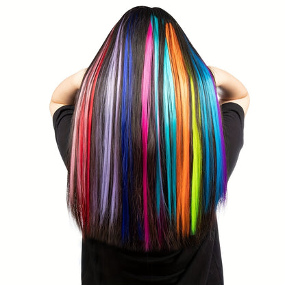 21-Inch Rainbow Clip-in Hair Extensions, 13pcs Set - Women's Colorful Sequin Hair Pieces, Heat Resistant Fiber, High Temperature Fiber Extension Party Highlights Wig for Cosplay Parties Y2K Style Music Festival