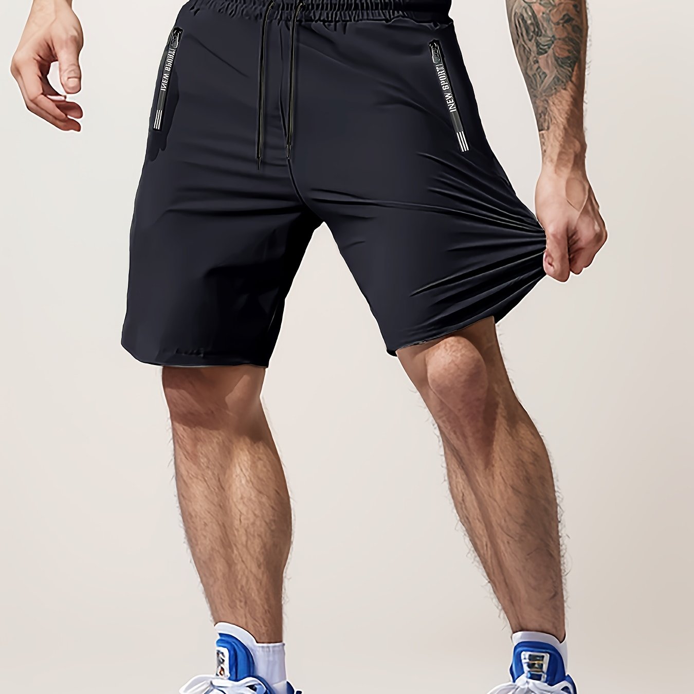 [Moisture-Wicking Shorts] Moisture-Wicking Men's Athletic Shorts | Lightweight Gym Training Shorts with Zipper Pockets & Drawstring Waist - Geometric Pattern, Machine Washable for Casual & Active Wear