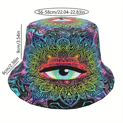 1pc Lightweight Double-Sided Print Bucket Hat - Vibrant All-Seeing Eye, Sun-Protective & Perfect For Parties And Outdoor Activities For Men And Women