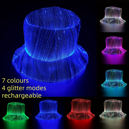 7 Colors, 4 Flashing Modes LED Fisherman Cap - Vibrant Neon Party Hat with USB Rechargeable Battery, Polypropylene Fiber, Perfect for Birthdays, Bar-Bat-Mitzvah, and Tailgating, Festive Headgear | Neon Party Hat | Polypropyle