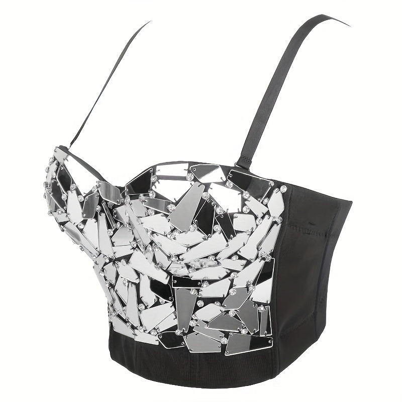 Organic Glass Nail Drill Bra Outerwear Stage Performance Dress Sequined