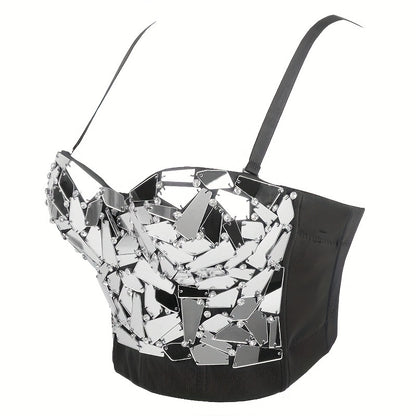 Organic Glass Nail Drill Bra Outerwear Stage Performance Dress Sequined