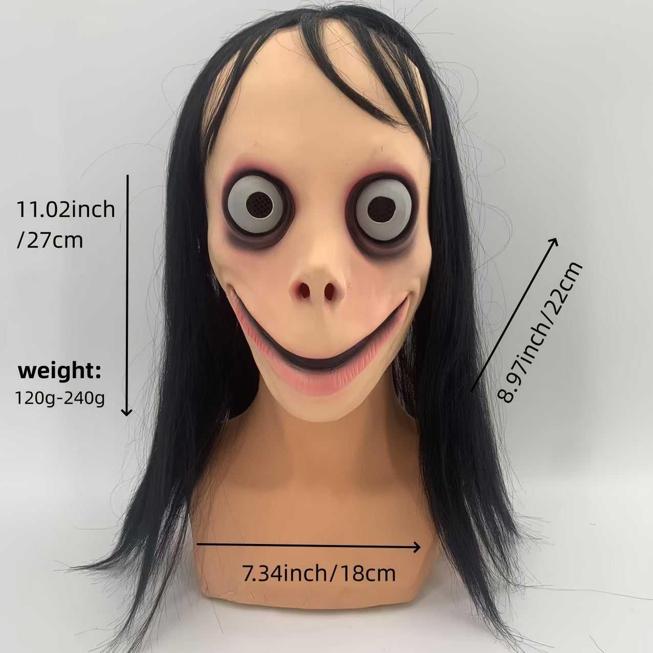 1pc MOMO Mask for Adult Horror Devil Mask with Long Hair, Scary Costume Halloween Creepy Cosplay Party Decoration Prop