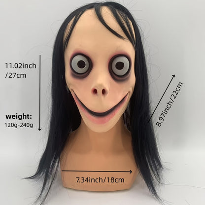 1pc MOMO Mask for Adult Horror Devil Mask with Long Hair, Scary Costume Halloween Creepy Cosplay Party Decoration Prop