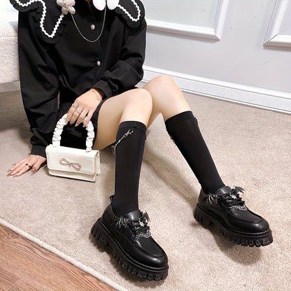 [Goth Bat Wing Flats] Goth Bat Wing Design Women's Stylish Black Lace-Up Flats | Silvery Star Charms & Chain Detail, Thick Rubber Sole, All-Season Comfort, Sweet & Edgy Fashion Statement