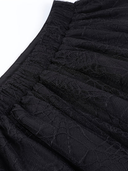 Women's Gothic Punk Gothic Dress with Lace & Layered Hem - A-Line Fitted Short Skirt with Asymmetrical Train, Solid Black Outfit for Concerts, Themed Parties & Casual Attire - Hand Washable All-Season Alternative Fashion Stat