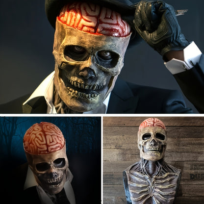 [Scary Horror Mask] Scary Horror Prop - 1pc Natural Latex Blood Cerebrum Full Head Skull Gentleman Mask | Halloween, Christmas Carnival & Cosplay Party | Ideal Masquerade Gift with Frightening Atmosphere