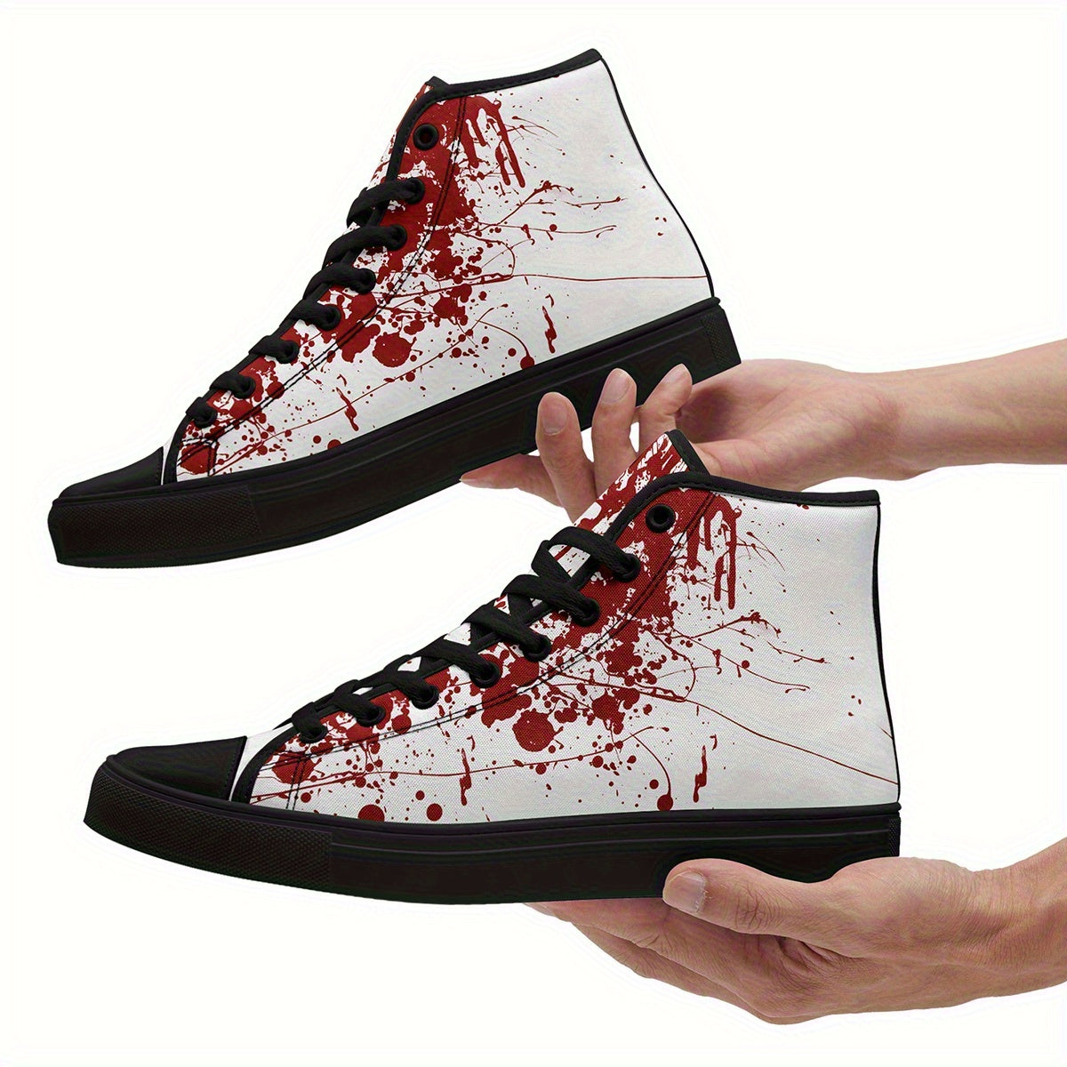 [Festive Gift Idea] Men's & Women's Blood Splatter Print High-Top Sneakers - Breathable Fabric & Rubber Sole Lace-Up Shoes for Casual, Sports, Running - All-Season Comfort, Festive Gift Idea, Casual Comfort Footwear, Sporthy