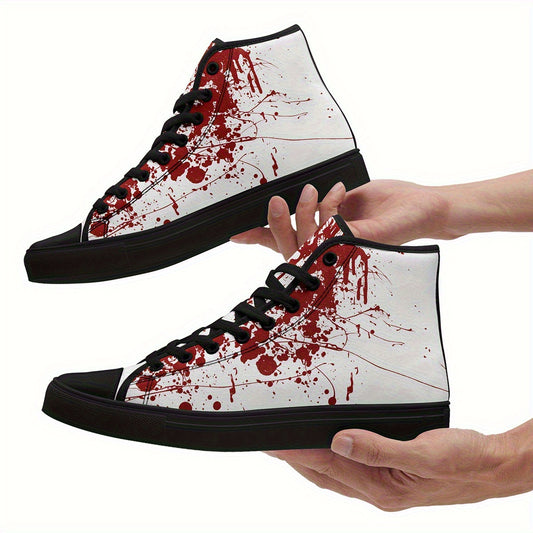 [Festive Gift Idea] Men's & Women's Blood Splatter Print High-Top Sneakers - Breathable Fabric & Rubber Sole Lace-Up Shoes for Casual, Sports, Running - All-Season Comfort, Festive Gift Idea, Casual Comfort Footwear, Sporthy