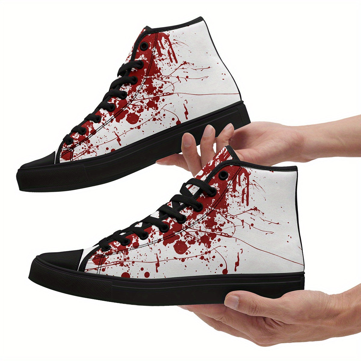 [Festive Gift Idea] Men's & Women's Blood Splatter Print High-Top Sneakers - Breathable Fabric & Rubber Sole Lace-Up Shoes for Casual, Sports, Running - All-Season Comfort, Festive Gift Idea, Casual Comfort Footwear, Sporthy