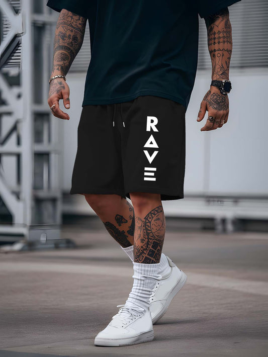 R V New Men's Summer Casual Shorts with RAVE Letter Print - Light Grey Regular Fit Outdoor Sports & Beach Vacation Shorts, American Fashion Trendy Lightweight Comfortable Design, Beach Vacation Apparel | Fashionable Casualwea