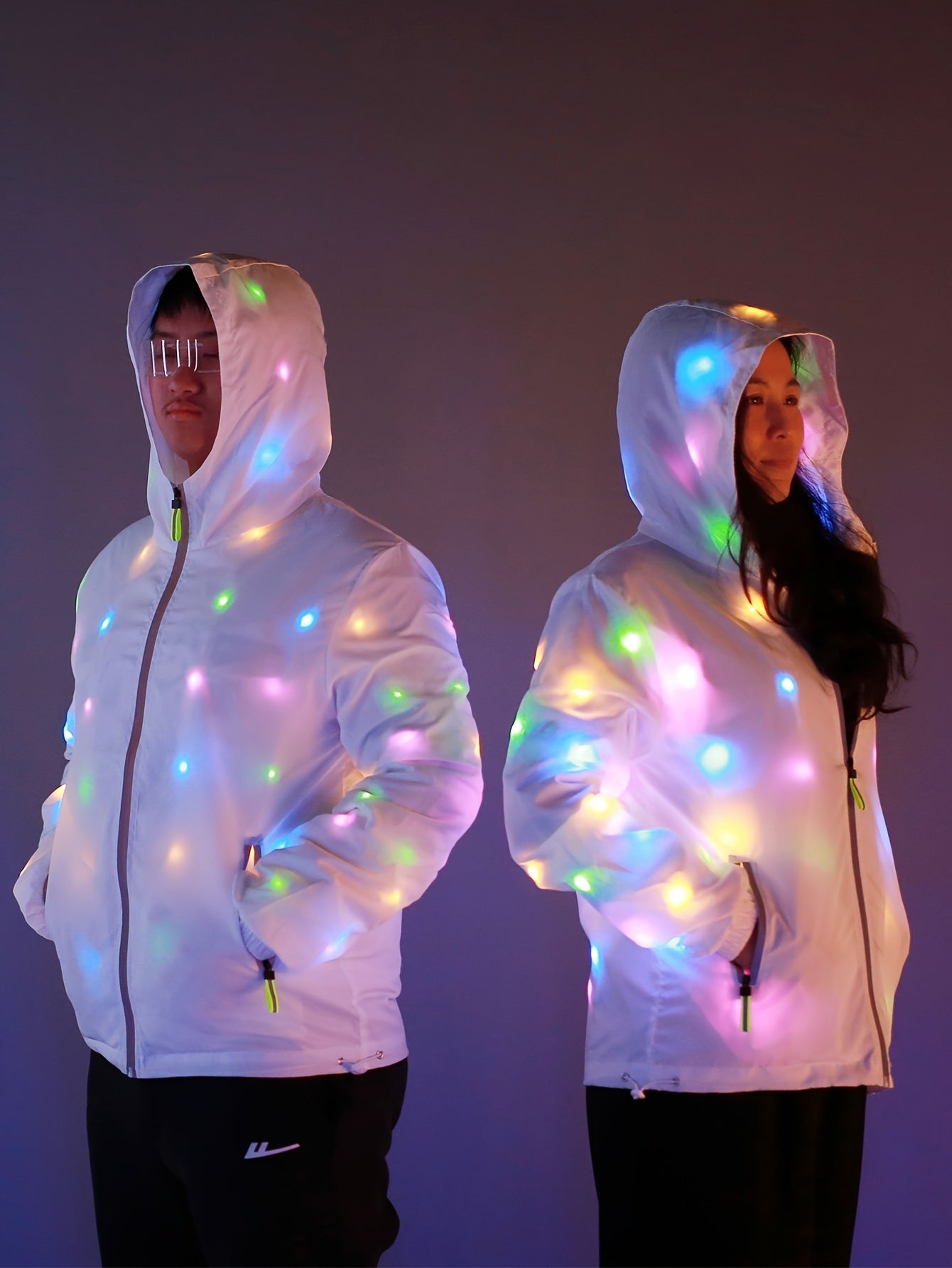 Colorful Glowing Clothing, a Stunning White Jacket, Party Hoodies, And Cool Club Outfits.