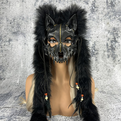 Viking Warrior Werewolf Mask - Handmade Faux Fur Headpiece with Intricate Design, No Feathers, Battery-Free for Halloween, Christmas, Costume Parties & Themed Events - Dramatic Cosplay Accessory for Adults, Halloween Costume,
