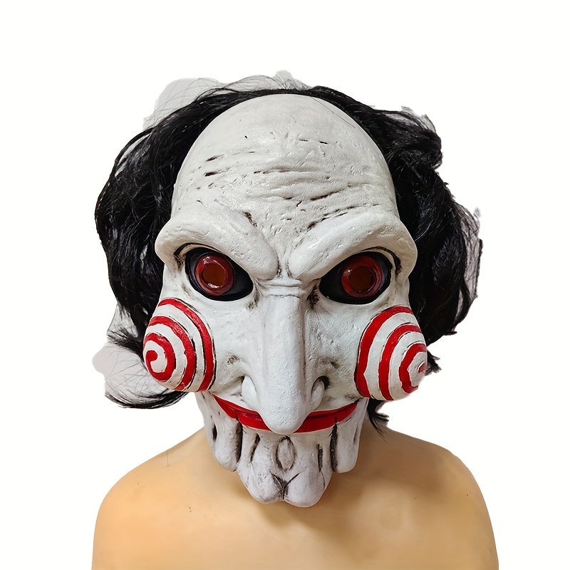 1pc Halloween Spooky Latex Head Mask, Performance Props, Holiday Party Decoration Props, Party Halloween Costume Latex Horror Clown Saw Mask, Horrifying The Puppet Mask