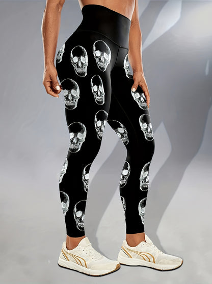 [Glow Halloween Leggings] Stretchy, Comfortable Glow-in-the-Dark Halloween Skull Print High Waist Yoga Leggings for Women | Black Sports Pants for Nighttime Workouts or Casual Wear, Casual Sportswear