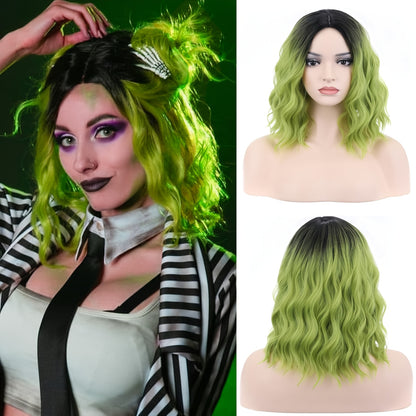 1pc Women'S Cosplay Curly Wave Wig, High Temperature Fiber, Medium Parted Mixed Color, Rose Net Cap, Long Hair for Festival and Party Wear