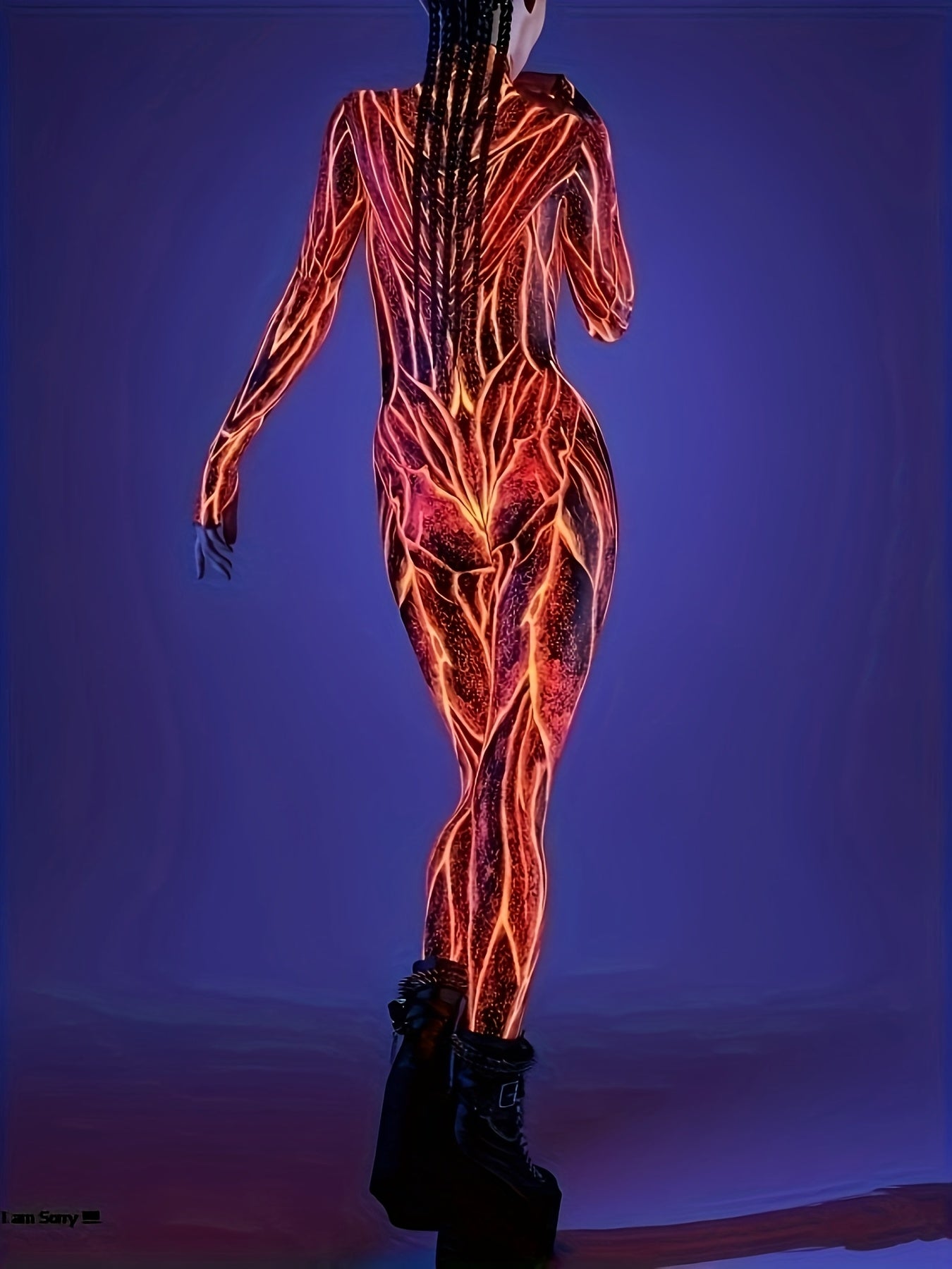 [Fire & Flame Print Bodysuit] Stretchy Polyester Blend, Women's Fire & Flame Print Bodysuit - Sexy High Neck Long Sleeve Jumpsuit with Geometric Pattern, Machine Washable, All-Season Wear, Fire Jumpsuit, Summer Fashion, Bold