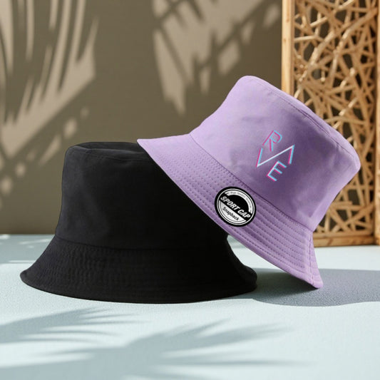 1pc Rave Print Bucket Hat - Double-Sided Wearable Sun Hat for Men & Women, Black with Colorful "Rave" Design, Lightweight Polyester, Perfect for Basketball, Camping & Casual Outings, Casual Headwear | Vibrant Print Hat | Dura