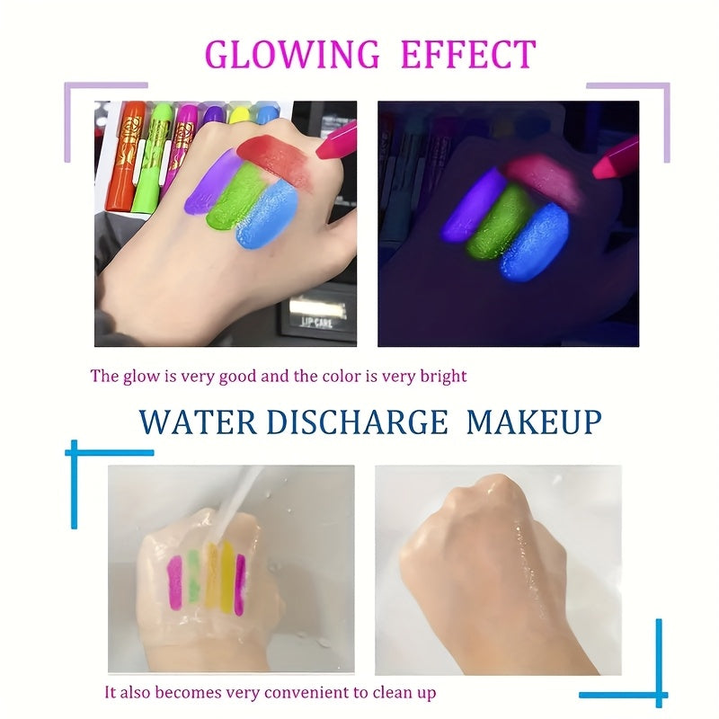 [Neon Face Paint Kit] 6pcs UV Neon Face Body Paint Kit - Glow in The Dark Under Black Light Glow Makeup Kit for Adult - Fluorescent Water-soluble Face Paints Crayons Sticks Markers for Birthday Mardi Gras Party Halloween Masq