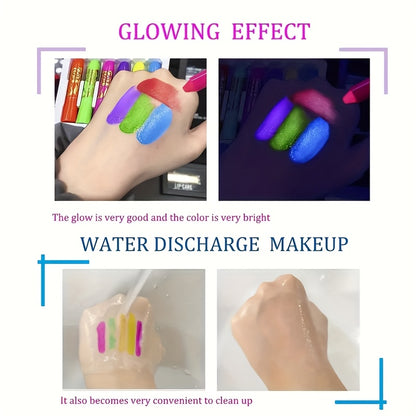 [Neon Face Paint Kit] 6pcs UV Neon Face Body Paint Kit - Glow in The Dark Under Black Light Glow Makeup Kit for Adult - Fluorescent Water-soluble Face Paints Crayons Sticks Markers for Birthday Mardi Gras Party Halloween Masq
