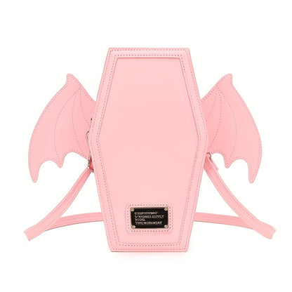 Black Punk Style Bat Wing Backpack - Adjustable Straps, Zipper Closure,, Gothic Coffin Design for Halloween, Parties & Casual Use