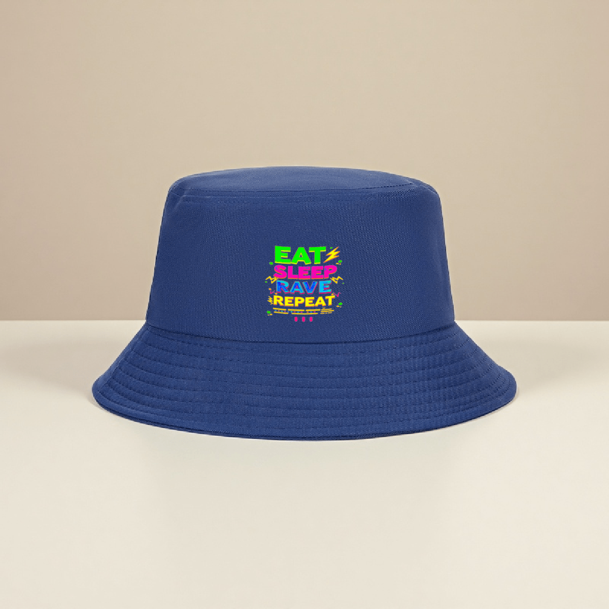 1pc Trendy Streetwear Bucket Hat with Bold "EAT RAVE REPEAT" Graphic Print - Black Unisex Summer Hat for Outdoor Camping Hiking Fishing, Adjustable Comfort Fit, Camping Gear, Festival Accessory, Street Fashion, Breathable Fab